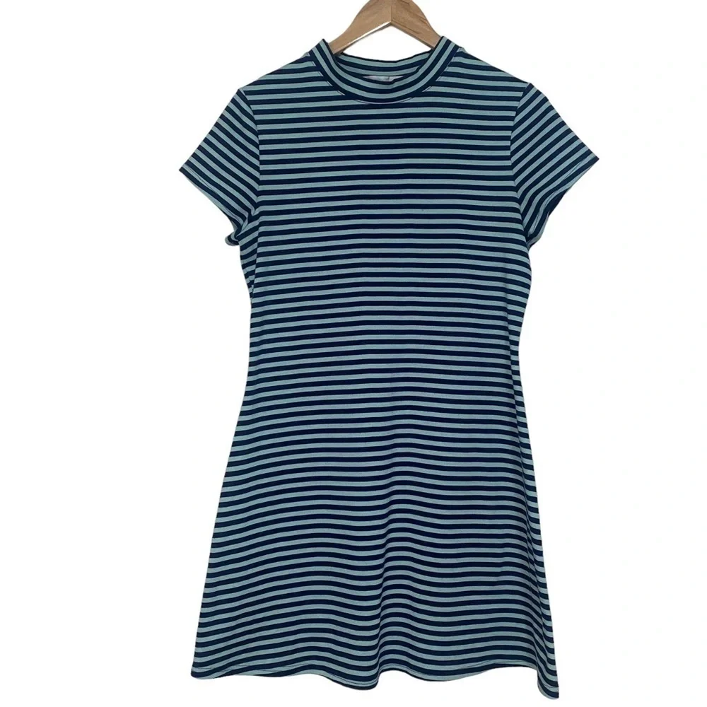 Free People Beach blue and green striped shirt sleeve t-shirt dress Size Large - Picture 4 of 9